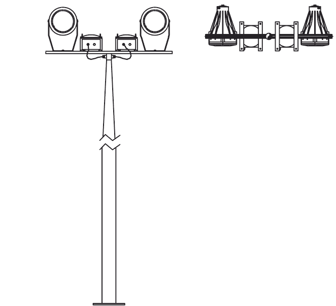 Пример монтажа взрывозащищенных прожекторов СГП02 на опоре