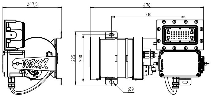 Drawing of explosion-proof LED luminaire SGU01-4960C/M2.../IBP, SGU01-7440C/M2.../IBP with an external explosion-proof power supply unit