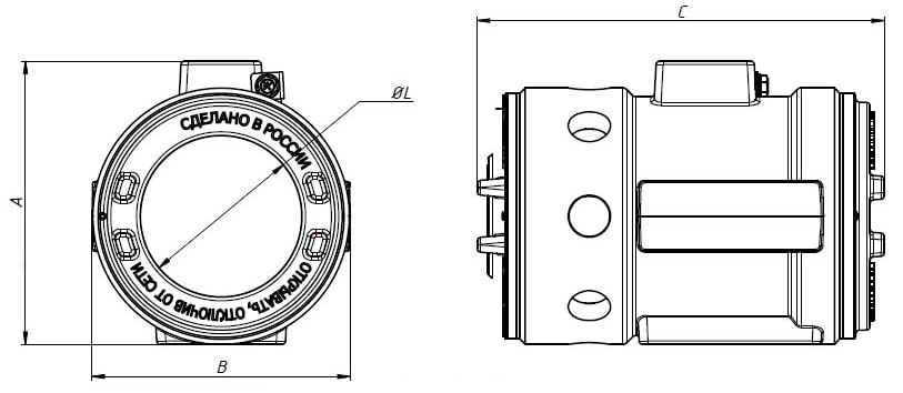 Overall and connection dimensions of explosion-proof enclosures KV-KIP