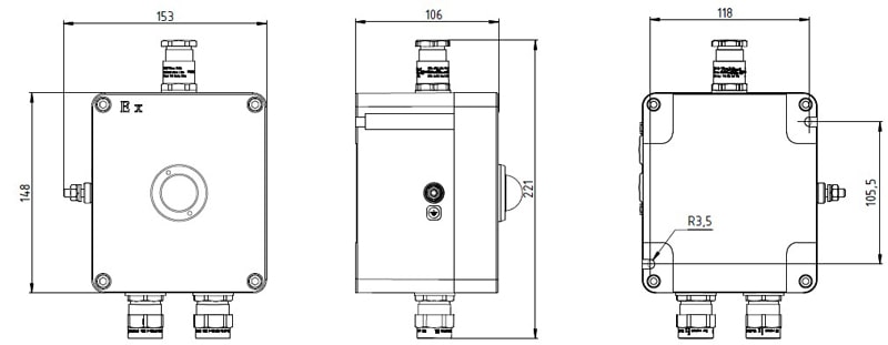 Connection dimensions of GTG-PT/PLANKA in version with additional mounting brackets